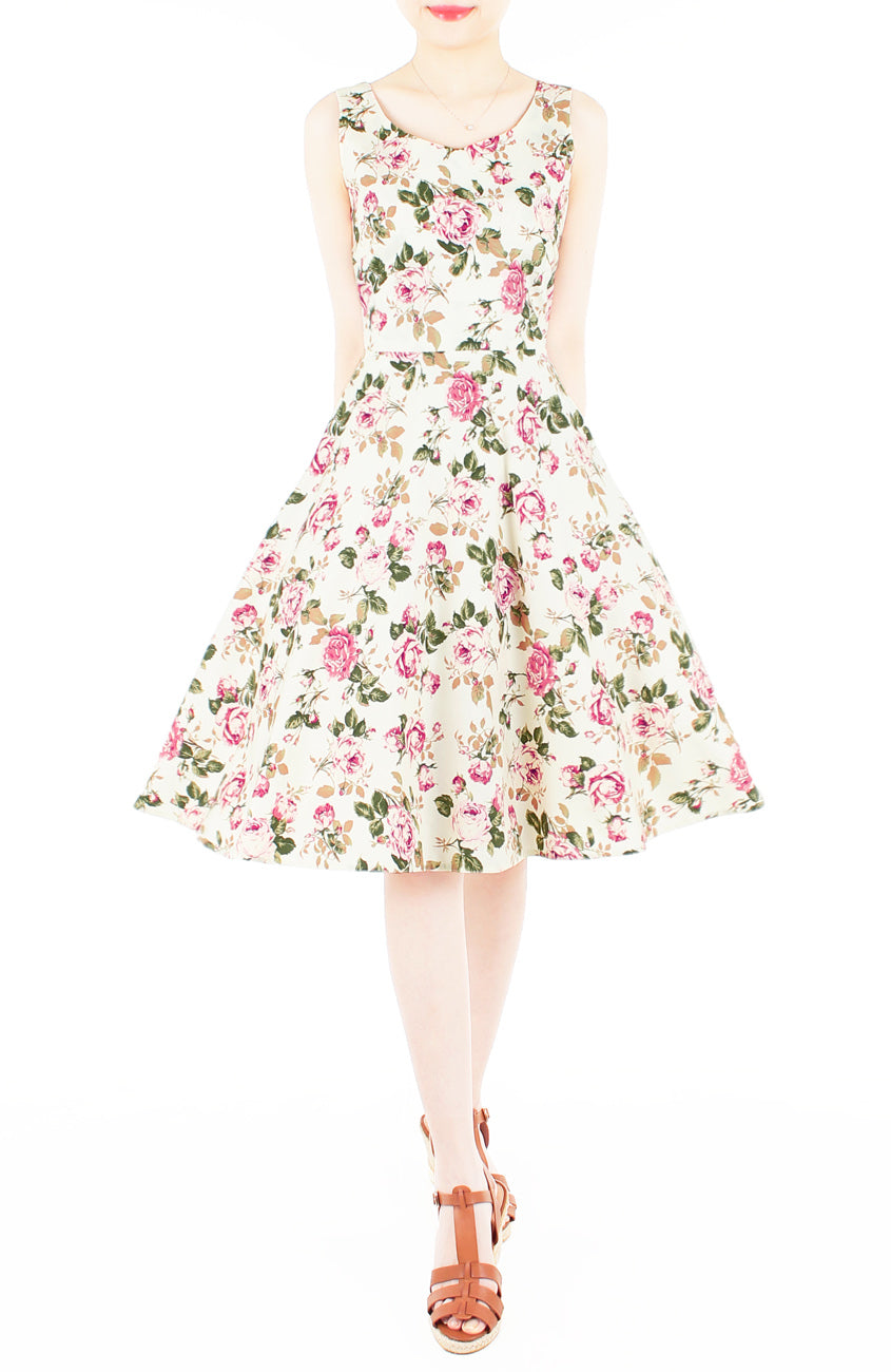 Vintage Dusty Rose Pink Flare Midi Dress