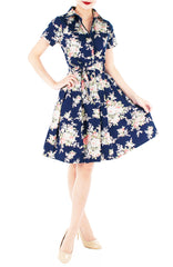 Vintage Heirloom Roses Anna Shirtdress - Dark Blue