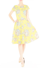 Vintage Heirloom Roses Flare Tea Dress - Yellow