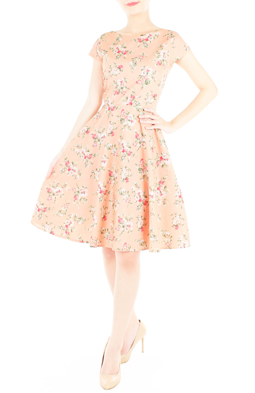 Vintage Peach Blooms Flare Tea Dress