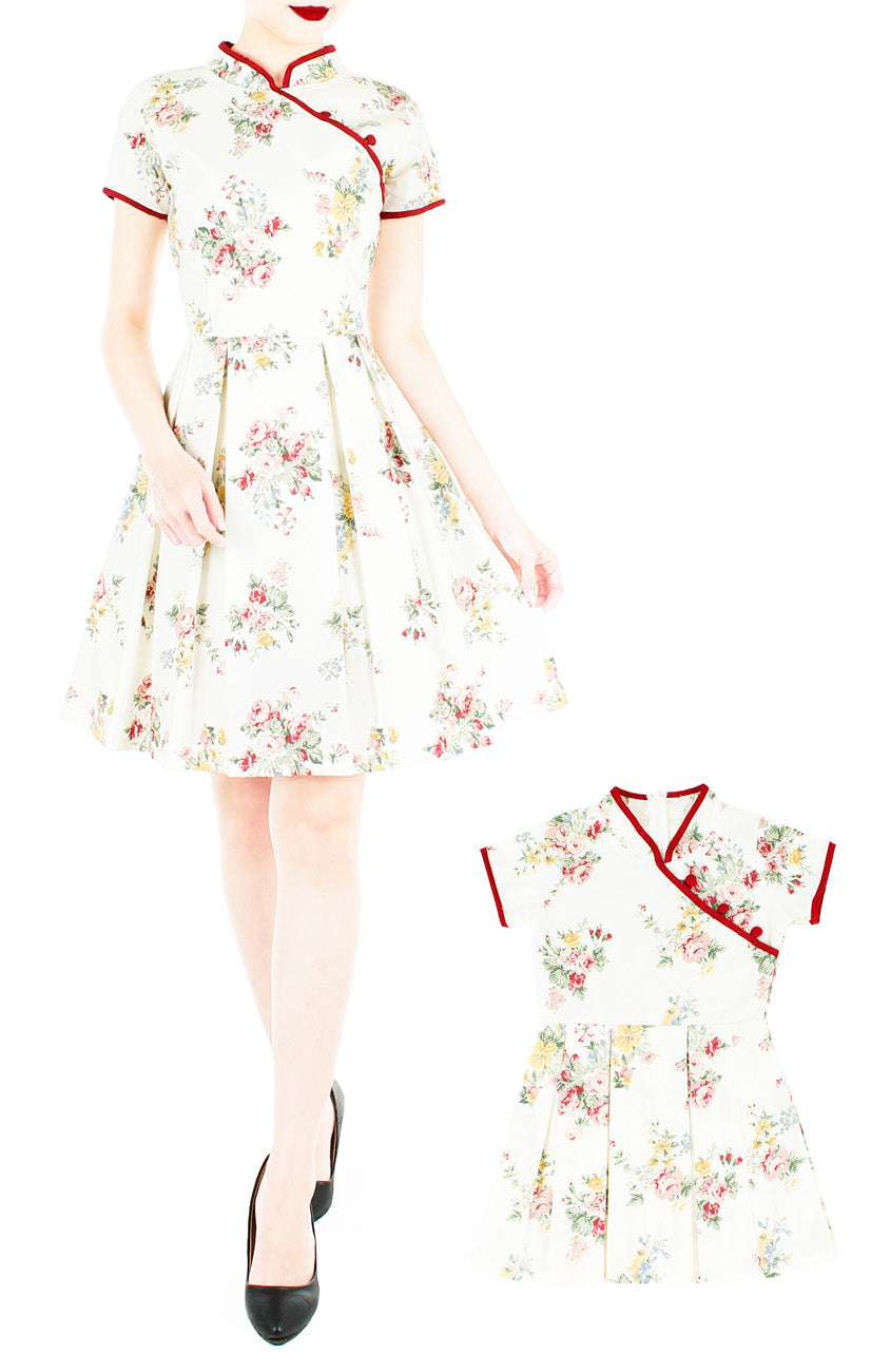 Vintage Porcelain Blooms Cheongsam Dress