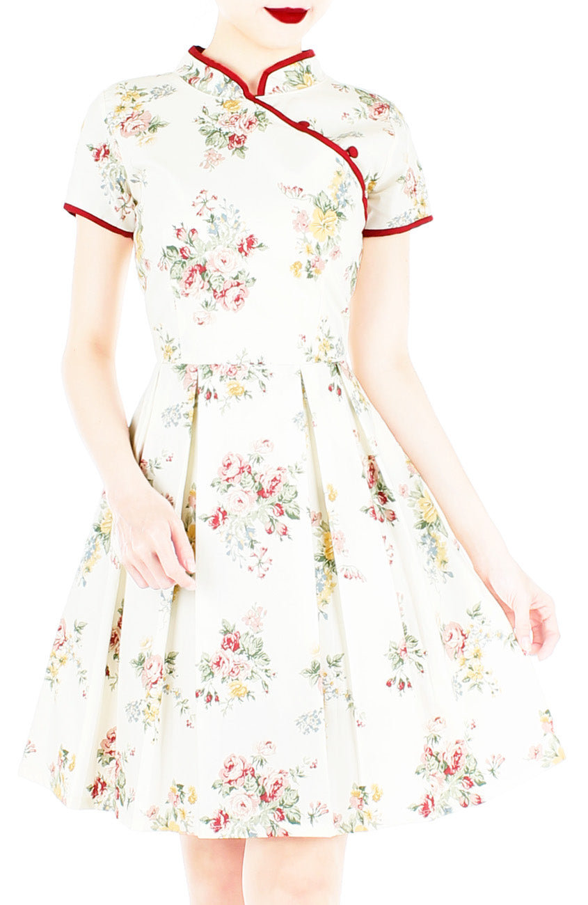 Vintage Porcelain Blooms Cheongsam Dress