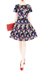 Waterfront Tropical Flare Dress with Short Sleeves