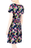 Waterfront Tropical Flare Dress with Short Sleeves