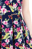 Waterfront Tropical Flare Dress with Short Sleeves