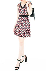 Waves of Fun 60s Mod A-Line Dress - Auburn Red