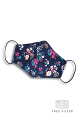 Winter Blooms Pure Cotton Face Mask - Midnight Blue