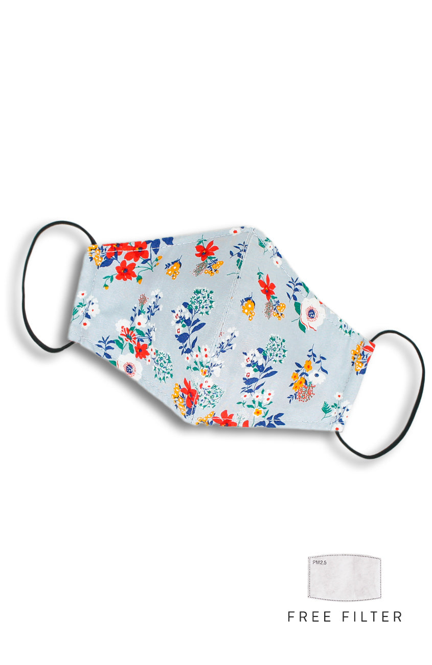 Winter Blooms Pure Cotton Face Mask - Prelude Grey
