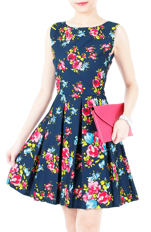 Budding Artist Flare Dress - Dark Blue