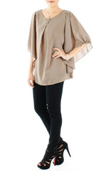 Colette Flutter Sleeve Blouse	- Latte
