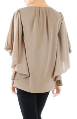 Colette Flutter Sleeve Blouse	- Latte