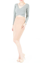 Cross-City Crop Top In Long Sleeve - Stone