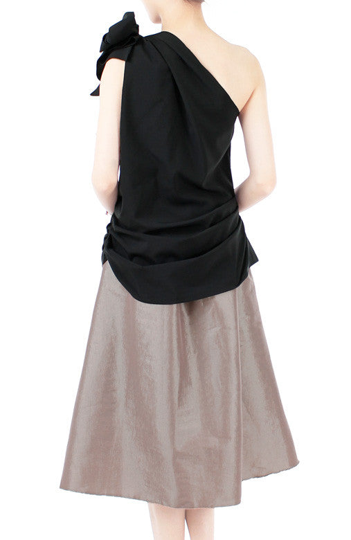 Elegance Bow One-shouldered Top - Black