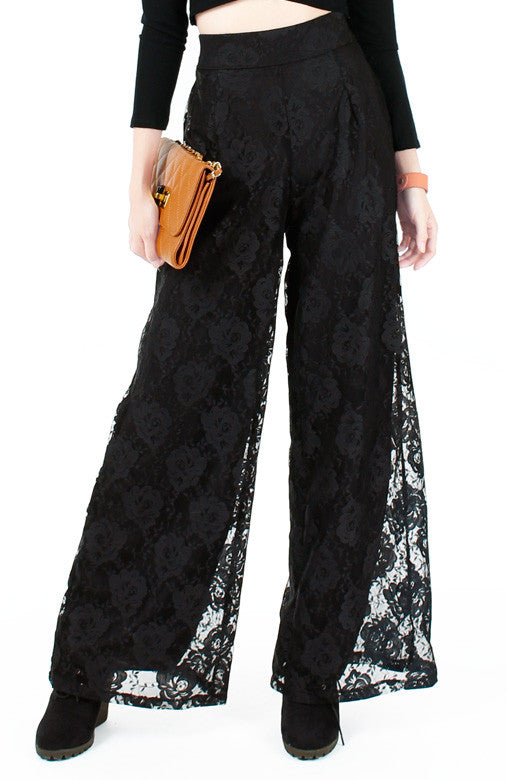 Fall In Love Lace Palazzo Pants - Black