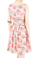 Festive Floral Bouquets Flare Dress - Pink