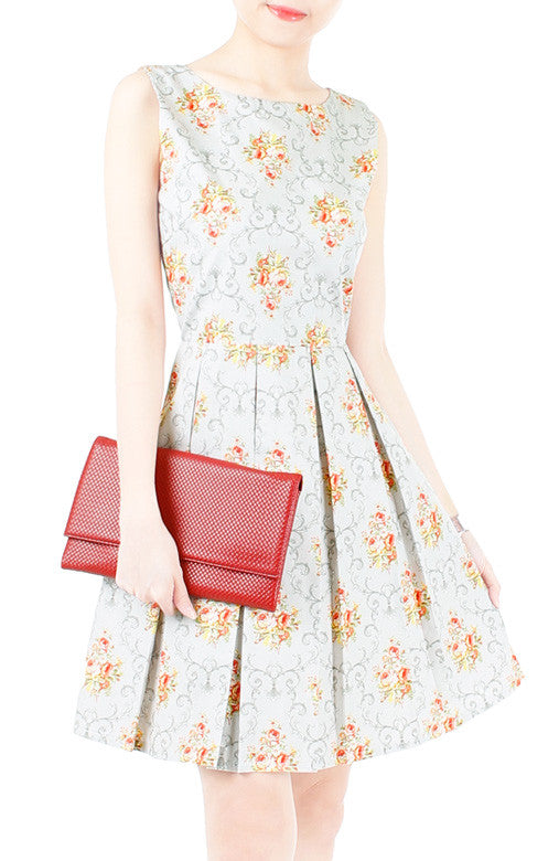 Flourish Ornaments Bouquet Flare Dress - Light gray