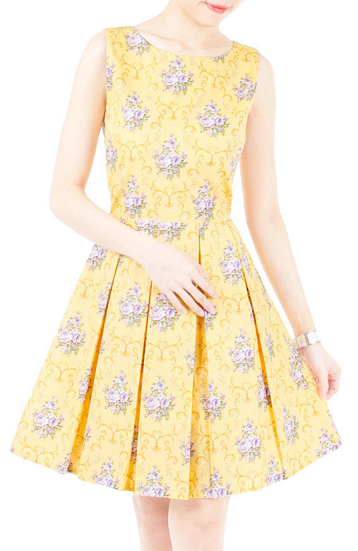 Flourish Ornaments Bouquet Flare Dress - Yellow