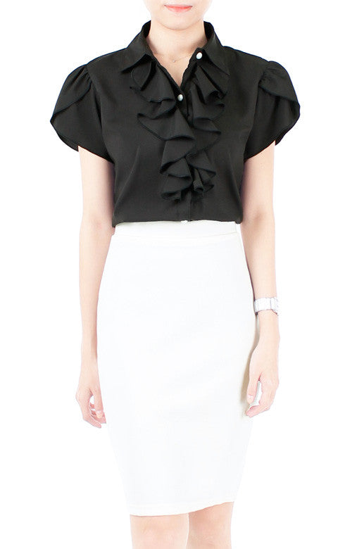 Flutterby Tulip Work Blouse - Black