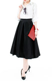 Magnificence Satin Flare Midi Skirt - Black