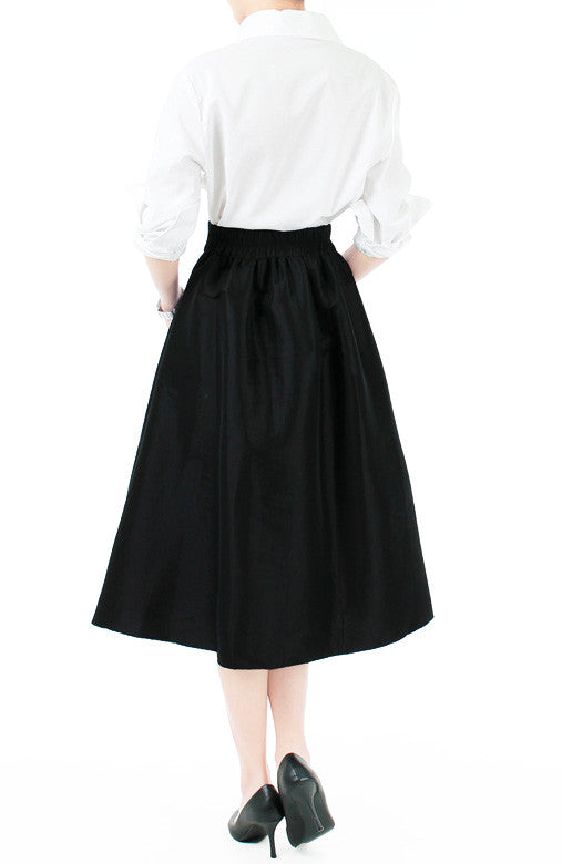 Magnificence Satin Flare Midi Skirt - Black