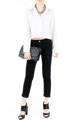 Mind Your Business Cropped Boyfriend Shirt - White