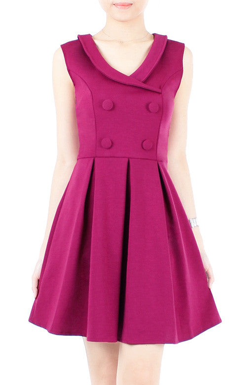 Nautical Horizon Dress With Buttons - Amaranth Red