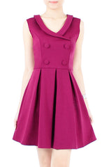 Nautical Horizon Dress With Buttons - Amaranth Red