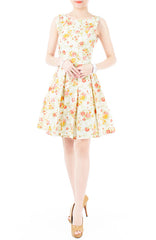 Oriental Rose Blooms Flare Dress