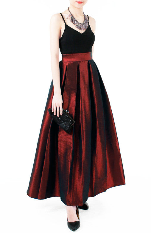 Prestige Satin Flare Maxi Skirt - Ruby Red