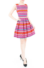 Christmas Chevron Patchwork Flare Dress - Hot Pink