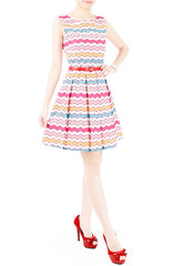 Christmas Chevron Patchwork Flare Dress - White