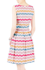 Christmas Chevron Patchwork Flare Dress - White