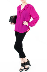 Sweet Crepe Long Sleeve Blouse - Magenta Pink