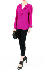 Sweet Crepe Long Sleeve Blouse - Magenta Pink