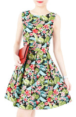 Tropical Island Palm Flare Dress