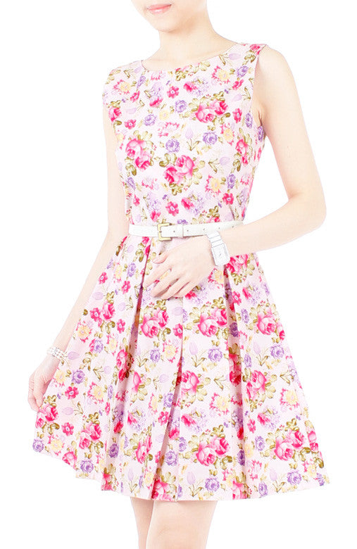 Violet Hydrangeas and Roses Flare Dress